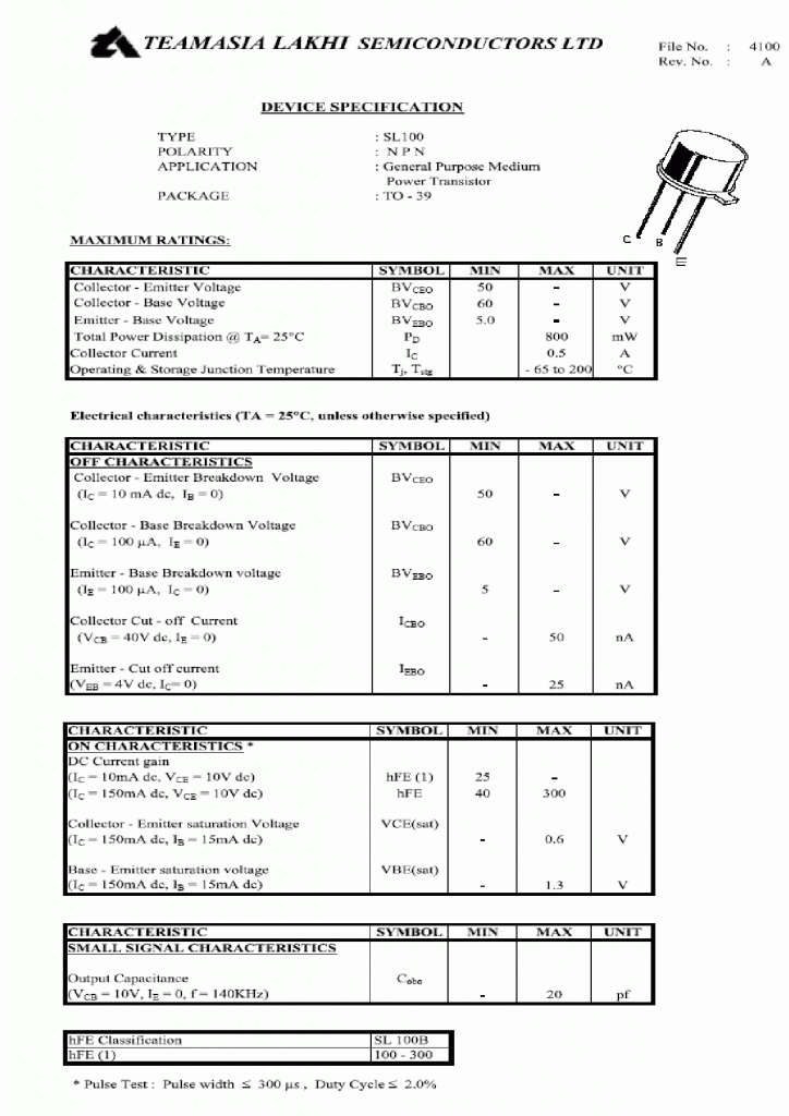 Download sl100 transistor datasheet in PDF Format 100 Free ServiceSparePart