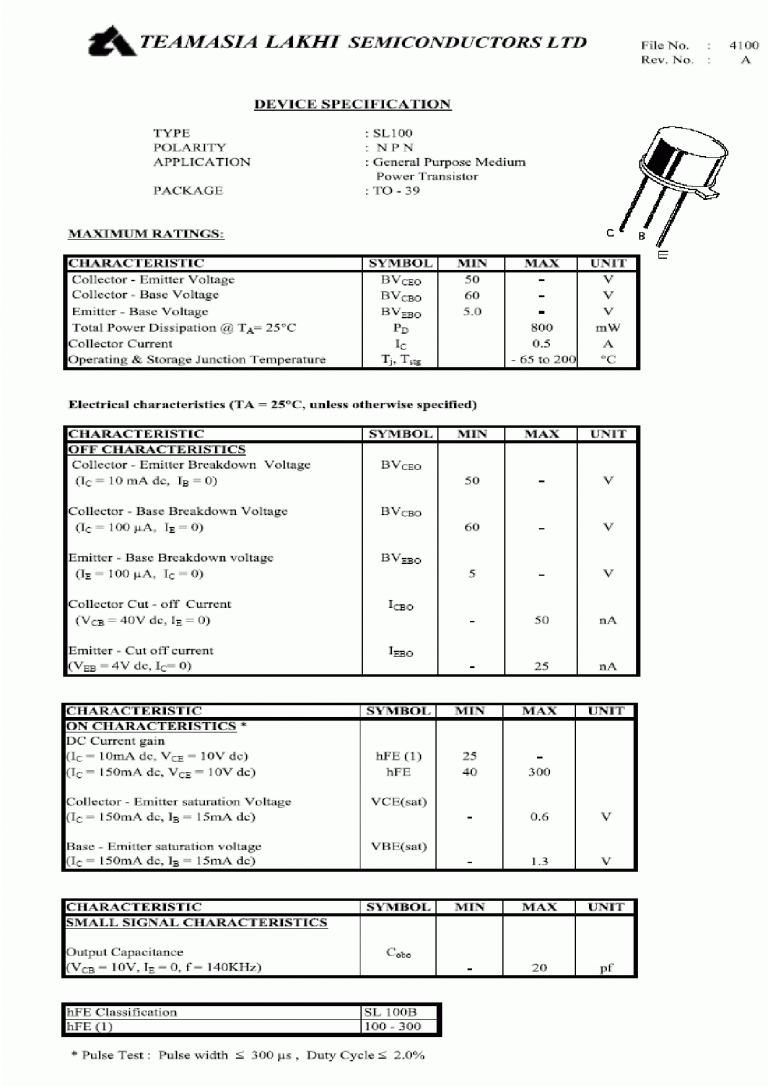 Download sl100 transistor datasheet in PDF Format 100 Free